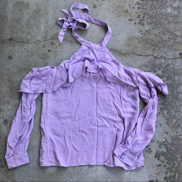 L’Academie Helena Blouse Top Halter Ruffle Lilac Lavender Purple S NWT - Picture 2 of 5